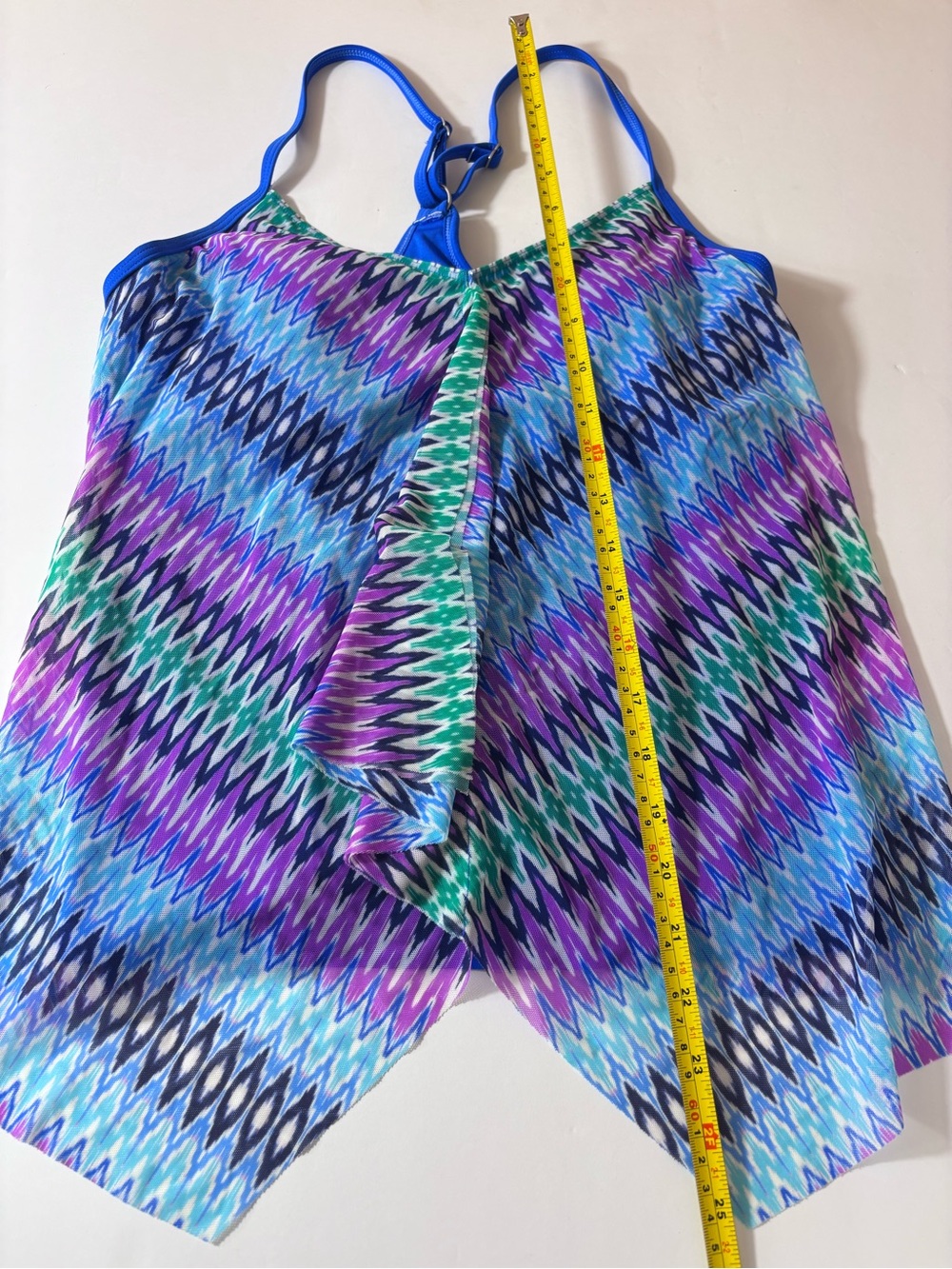 Beach House Flyaway Mesh Swim Tankini Top Razorback Lined Flowy Chevron Size 6 - Picture 8 of 9